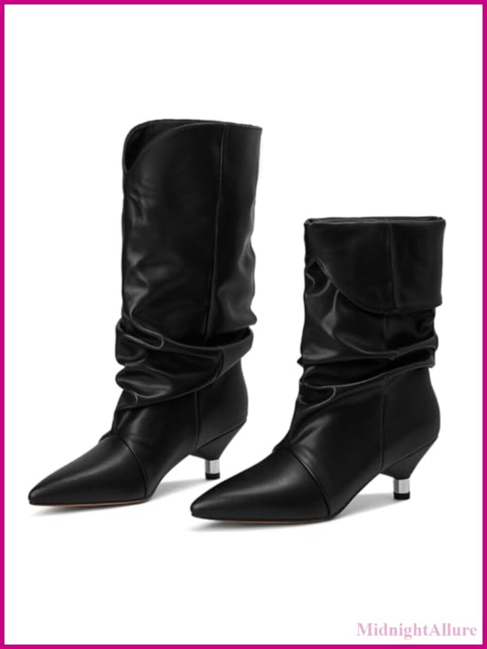 Slouchy Mid Calf Boots Kitten Heel Pointed Toe Pull On - Picture 6 of 6